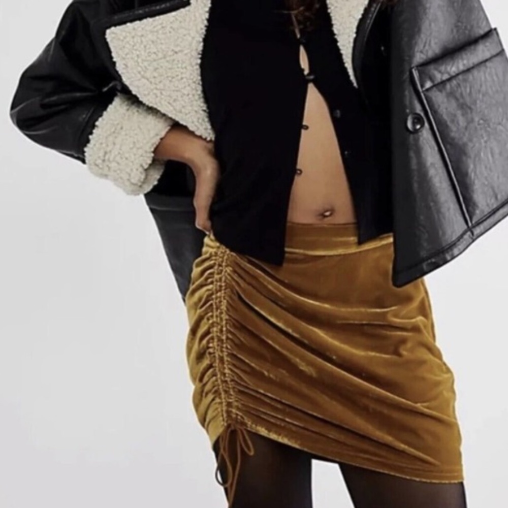 Free People Vivienne Velvet Ruched Drawstring Skirt